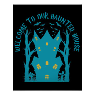 Poster BIENVENUE À NOTRE MAISON HAUNTÉE drôle halloween