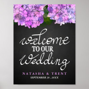 Poster Bienvenue À Notre Mariage Chalkboard Hydrangea Flo