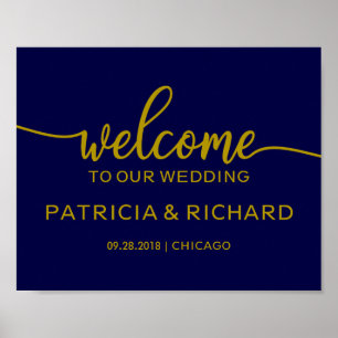 Poster Bienvenue à notre Mariage Chic Gold Navy