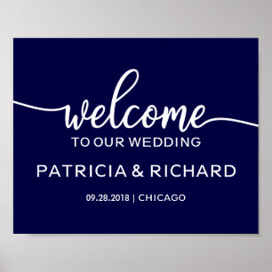 Poster Bienvenue à notre Mariage Chic Navy Bleu Sign