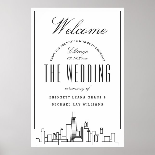 Poster Bienvenue à notre Mariage de Chicago ! (Devant)