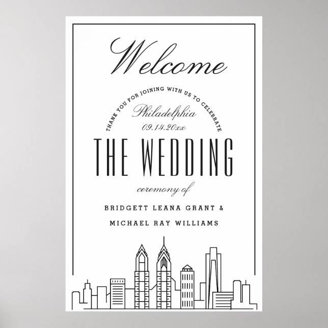 Poster Bienvenue à notre Mariage de Philadelphie ! (Devant)