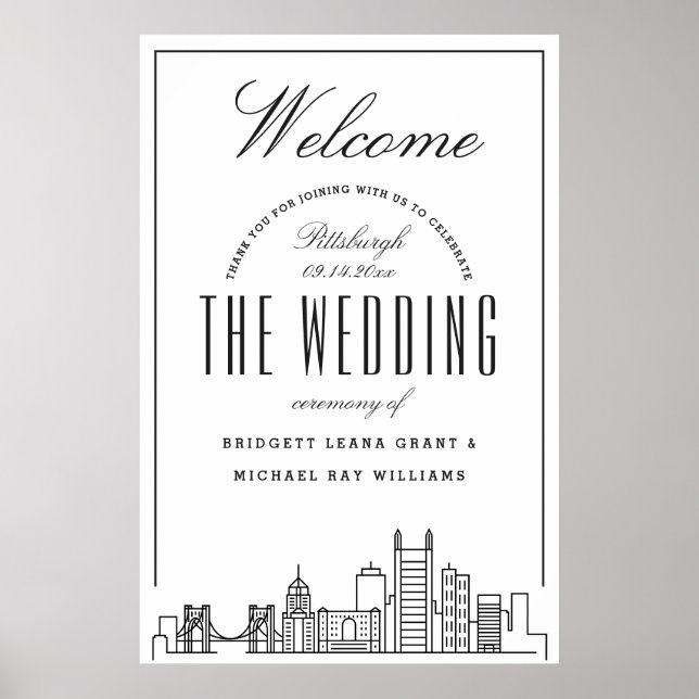 Poster Bienvenue à notre Mariage de Pittsburgh ! (Devant)