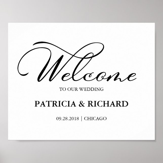 Poster Bienvenue À Notre Mariage Élégant Panneau Calligra (Devant)