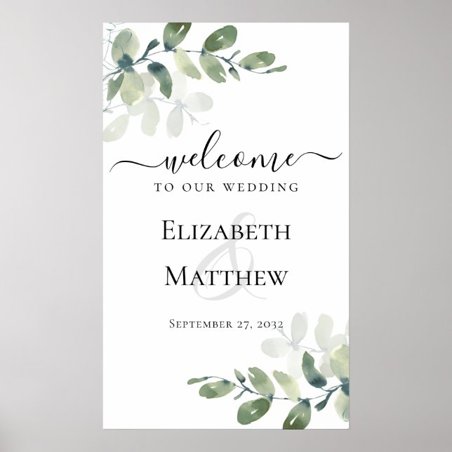 Poster Bienvenue à Notre Mariage Eucalyptus Mariage Sign (Devant)