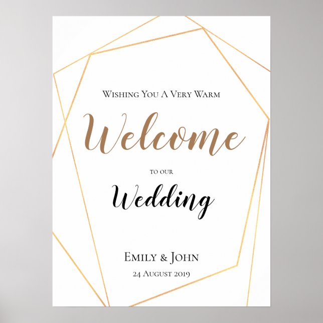 Poster Bienvenue à notre Mariage Gold Geometry (Devant)