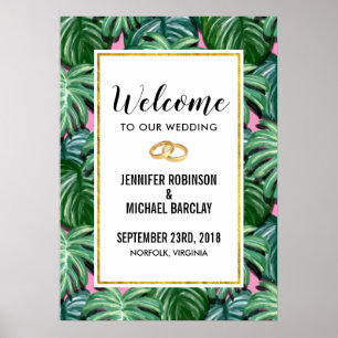 Poster Bienvenue à notre Mariage Green Tropical Feuilles