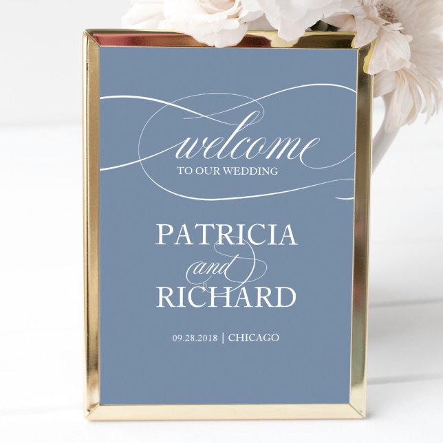 Poster Bienvenue à notre Mariage | Panneau bleu Dusty (Créateur téléchargé)