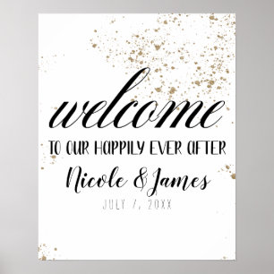 Poster Bienvenue à notre mariage Panneau Noir et Or