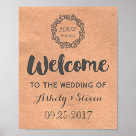 Poster Bienvenue à notre Mariage Sign Kraft papier Wreath