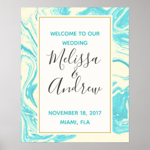 Poster Bienvenue à notre Mariage Turquoise Marble Design