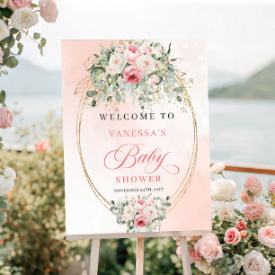 Poster Bienvenue à une Baby Shower Florale Rose Minimalis