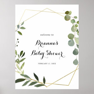 Poster Bienvenue à une baby shower Géométrique Or Tropica