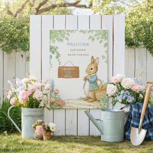 Poster Bienvenue à une Baby-Shower Vintage Lapin de Jardi