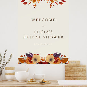 Poster Bienvenue à une douche de mariée classique de fleu