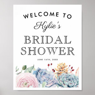 Poster Bienvenue à une douche de mariée florale succulent