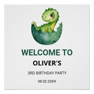 Poster Bienvenue à une fête d'anniversaire de dinosaure à