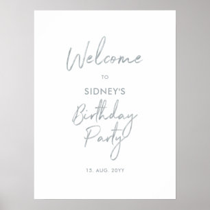 Poster Bienvenue à une fête d'anniversaire moderne argent