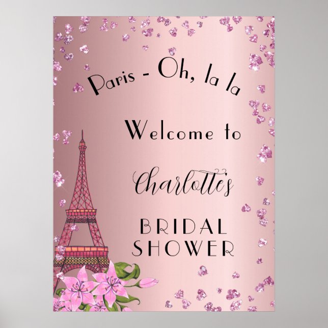 Poster Bienvenue à une fête de mariage Paris blush tour E (Devant)