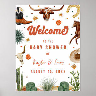 Poster Bienvenue à une petite baby shower cow-boy