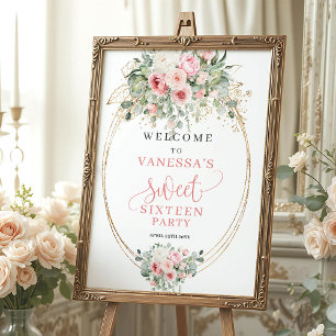 Poster Bienvenue à une Sweet Sixteen sans âge Rose et Or