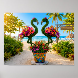 Poster Bienvenue à votre maison de retraite Flamants rose