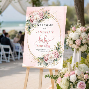 Poster Bienvenue adorable rose florale pour Baby Shower