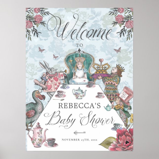 Poster Bienvenue Alice dans le Baby shower du Tea Party a (Devant)