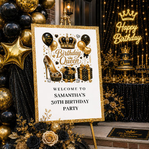 Poster Bienvenue Anniversaire Reine Noir Or Élégant Étinc