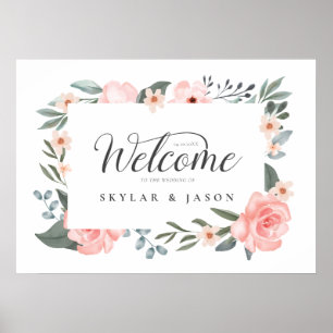 Poster Bienvenue Aquarelle Florale Rose & Folithe Cadre