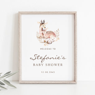Poster Bienvenue au Baby shower de bois de cerfs de maman
