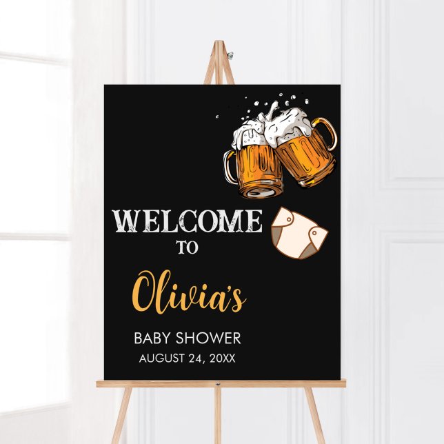 Poster Bienvenue au Baby shower de la bière et des plonge (Brewing Diaper Party Baby Shower Welcome Sign)