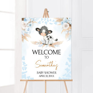 Poster Bienvenue au Baby shower de la vache bleue