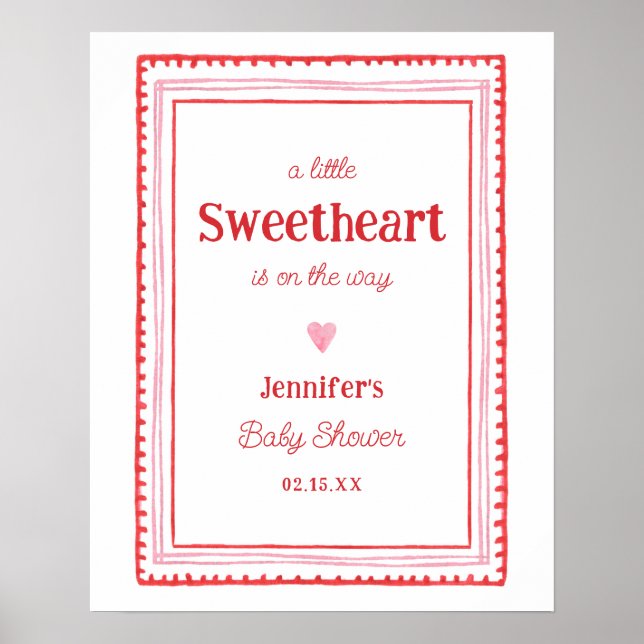Poster Bienvenue au Baby shower de Sweetheart Valentine (Devant)