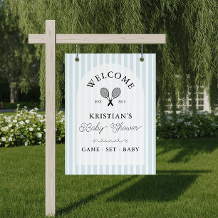 Poster Bienvenue au Baby shower de tennis bleu Preppy