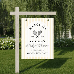 Poster Bienvenue au Baby shower de tennis Jaune Preppy