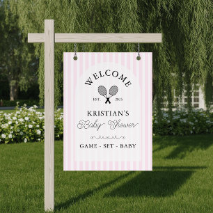Poster Bienvenue au Baby shower de tennis rose Preppy