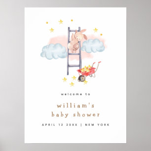 Poster Bienvenue au Baby shower des étoiles Bunny Boho Mi