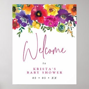 Poster Bienvenue au Baby shower Floral Fiesta