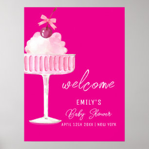 Poster Bienvenue au Baby Shower Pink Brunch Cherry Champa