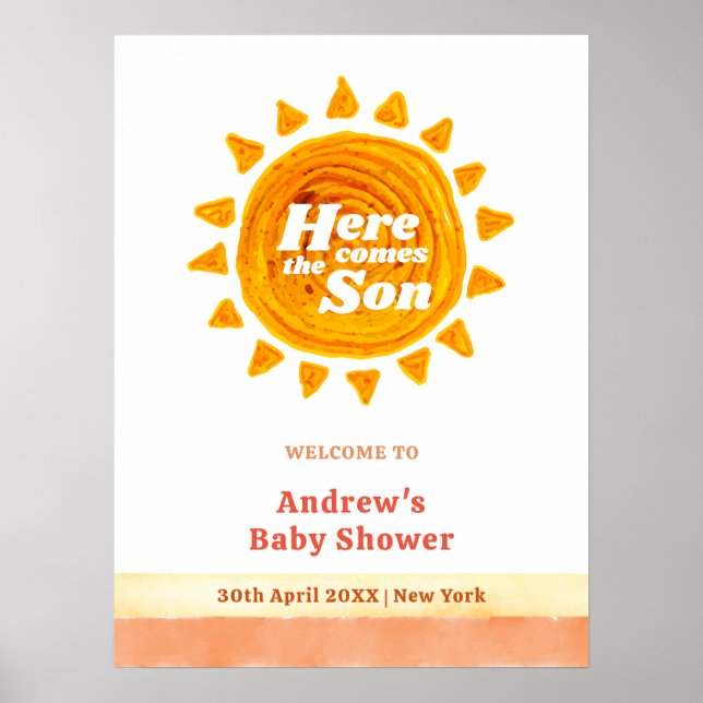 Poster Bienvenue au Baby shower Son Boho (Devant)