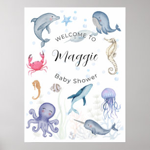 Poster bienvenue au baby shower sous la mer