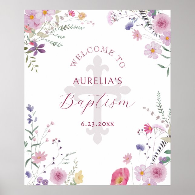 Poster Bienvenue au baptême fleur sauvage (Devant)