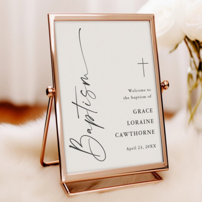 Poster Bienvenue au baptême moderne et neutre (Modern Script Boho Baptism Welcome Sign Poster. Available as a Print or Instant Downloadable.)