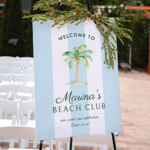 Poster Bienvenue au Blue Cabana Stripes Palm Beach Club
