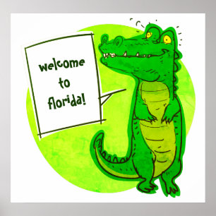 Poster bienvenue au caricature de crocodile de floride