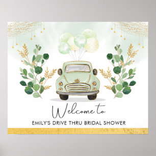 Poster Bienvenue au défilé de mariage élégant en voiture