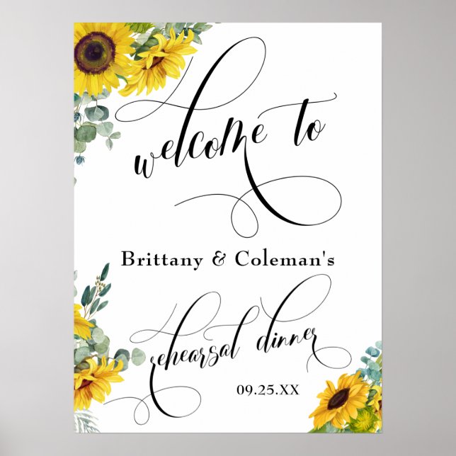 Poster Bienvenue au dîner de répétition aquarelle Floral (Devant)