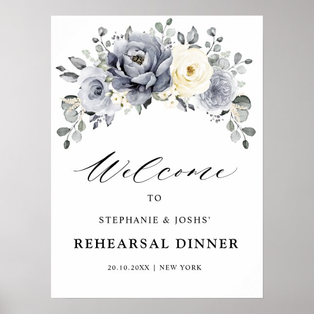 Poster Bienvenue au dîner de répétition Silver Grey Ivory (Devant)