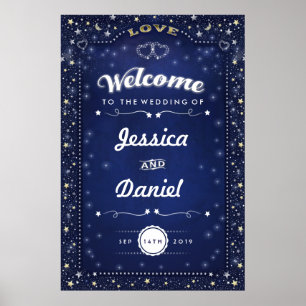 Poster Bienvenue au Mariage 24x36 Marine Blue Hearts & St